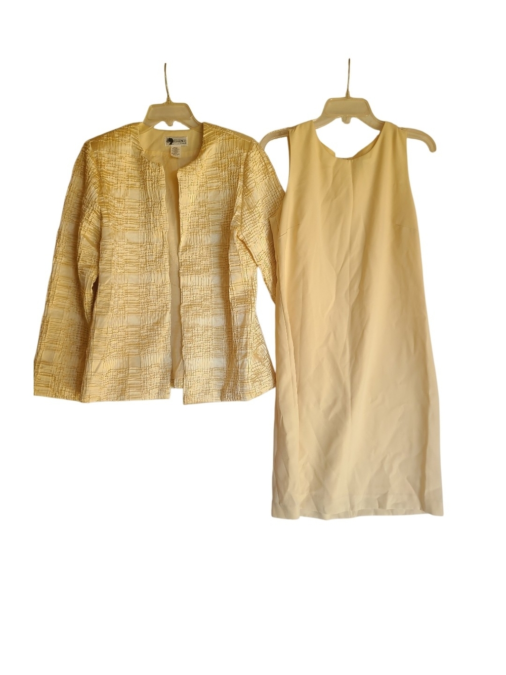 Vtg 90s Essence By Mail Dress Jacket Set Light Yellow Crinkle Plissé Suit 10
